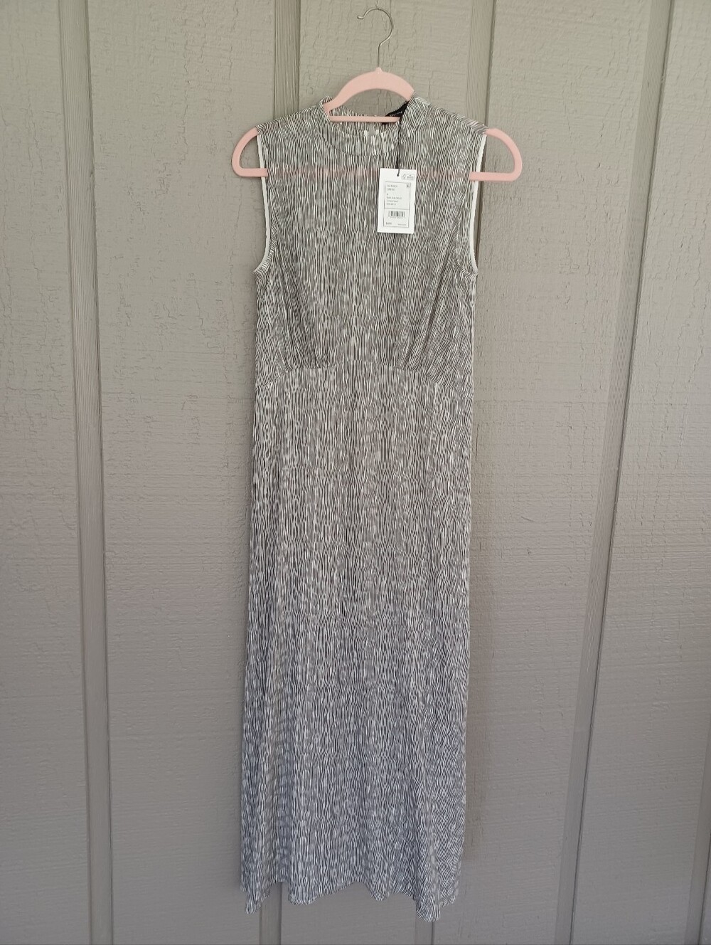 Theory Silk Sleeveless Mock Neck Midi Dress Size 6 Women In Soft Ash Multi